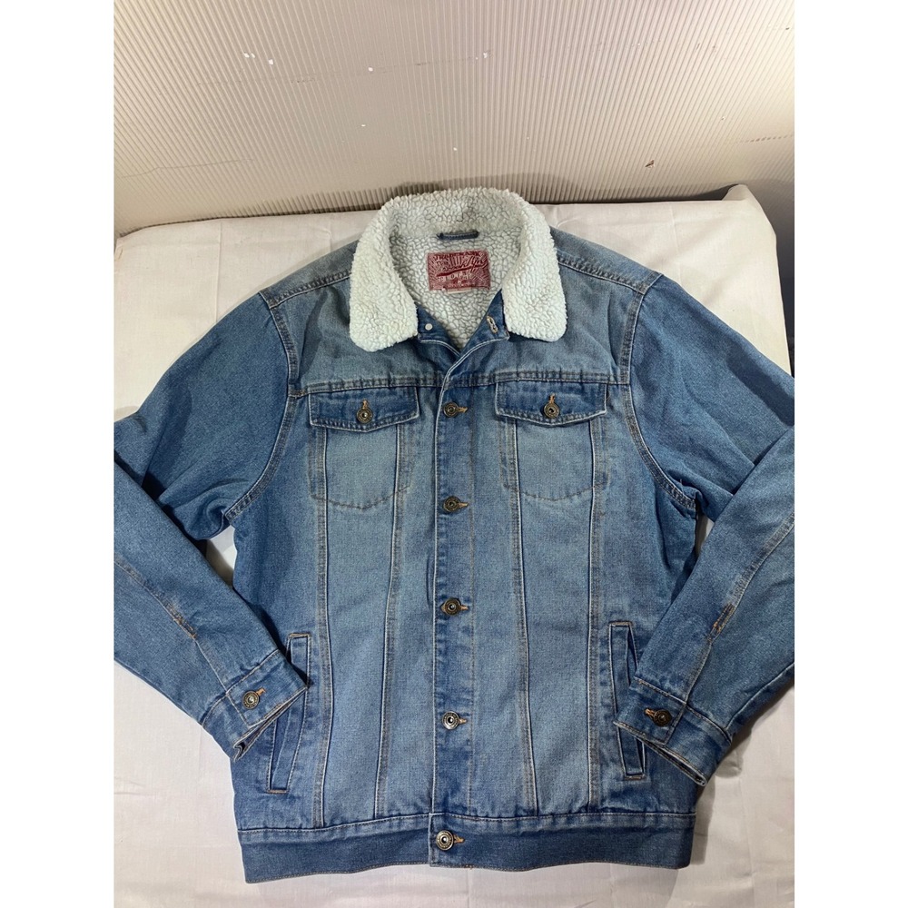 Brooklyn Clothe Denim Sherpa Lined Jacket M Wash Button‎ Up Trucker Style Size L